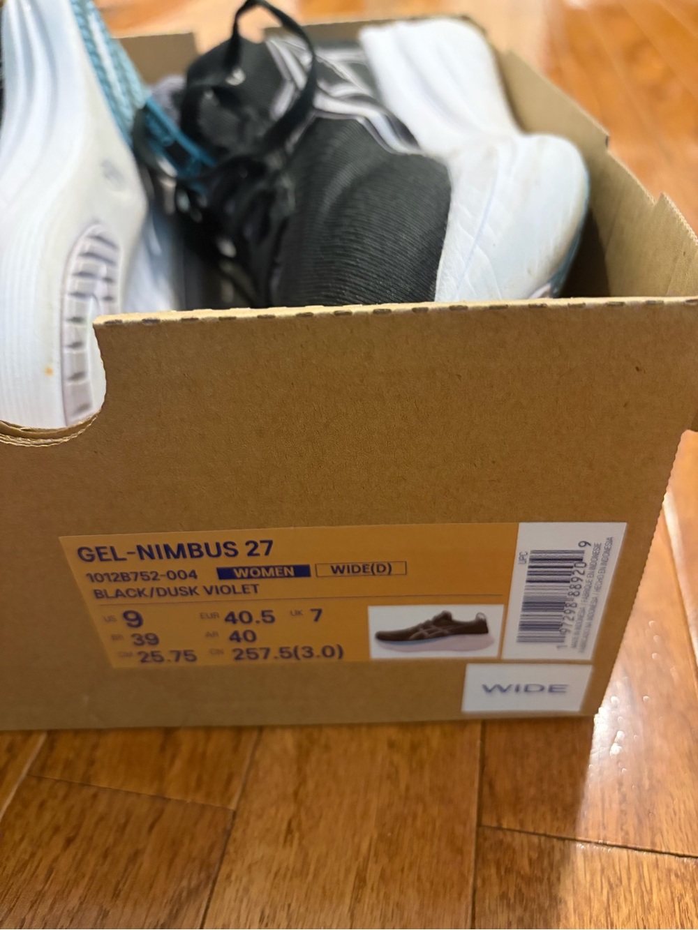 ASICS Women’s Gel Nimbus 27, Size 9 Wide- Black/Dusk Violet